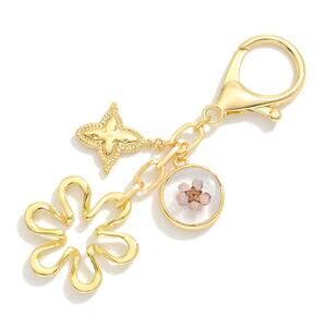 Gold Open Flower Keyring Keychain Bag Charm